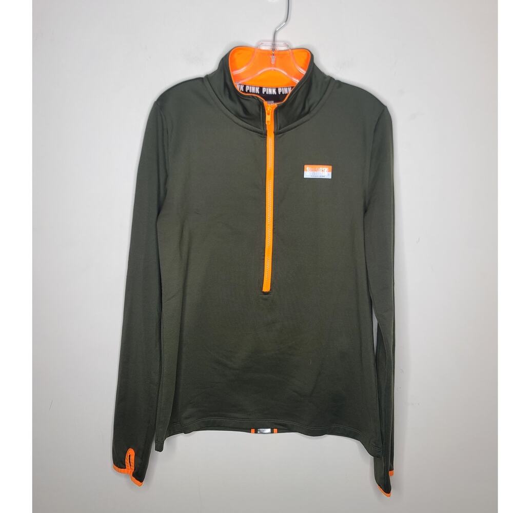 Victorias Secret VS Pink green orange long sleeve 1/2 zip pullover jacket large